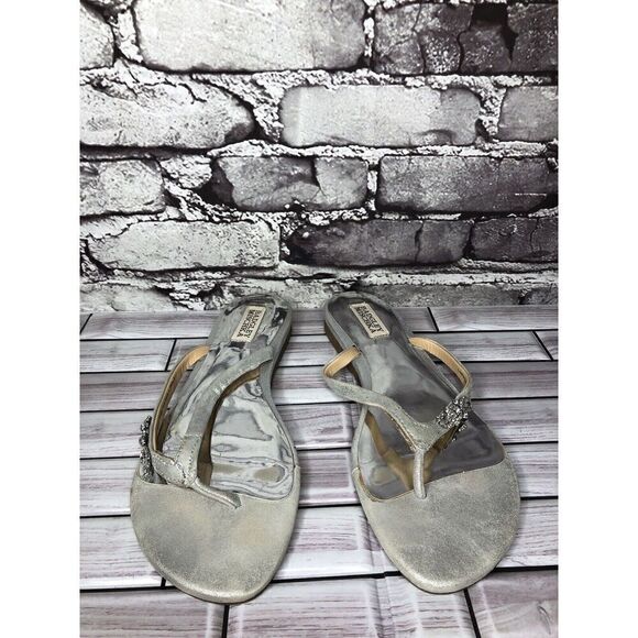Badgley Mischka Silver Leather Rhinestone Dress Sandals Women’s Sz 9 M US/40EU - Picture 2 of 16